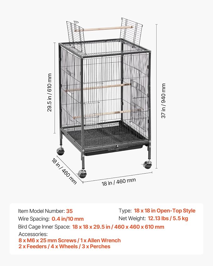 VEVOR Bird Cage, Open Flat Top, Wrought Iron Bird Flight Cage - Image 7