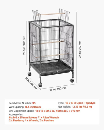 VEVOR Bird Cage, Open Flat Top, Wrought Iron Bird Flight Cage - Image 7