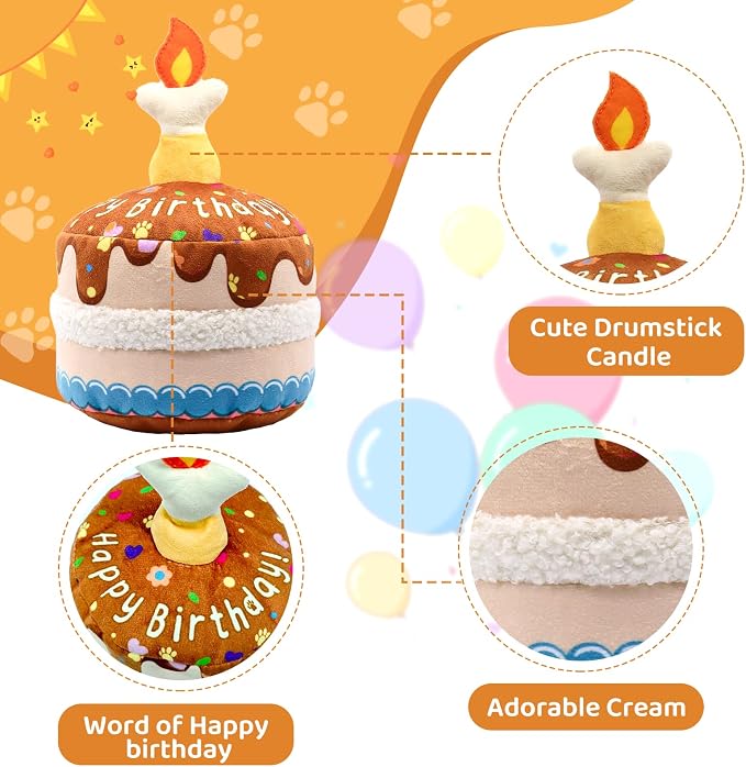 Dog Birthday Cake Toy, Interactive Crinkle Chew Toy - Image 4