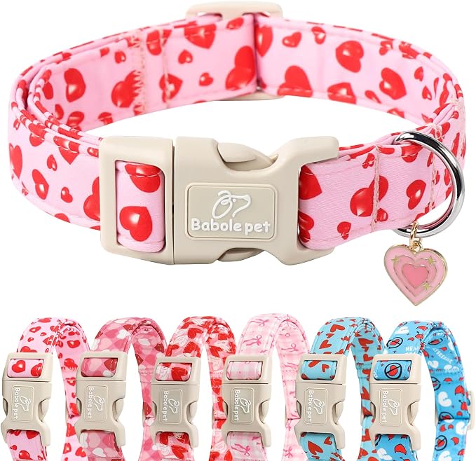 Valentines Dog Collar, Cute Pink Dog Collar by Babolepet