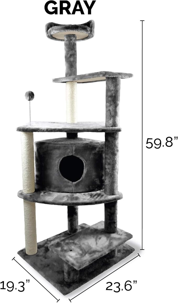 Furhaven 59.8" Tall Cat Tree for Indoor Cats, Ft. Sisal Scratching Posts - Image 3