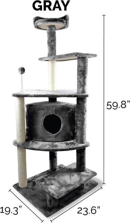 Furhaven 59.8" Tall Cat Tree for Indoor Cats, Ft. Sisal Scratching Posts - Image 3