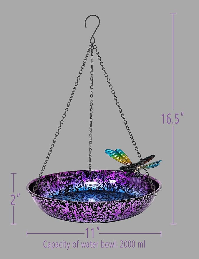 Hanging Bird Bath for Outdoor 11 Inch Colorful Purple&Blue Metal Bird Feeder - Image 4