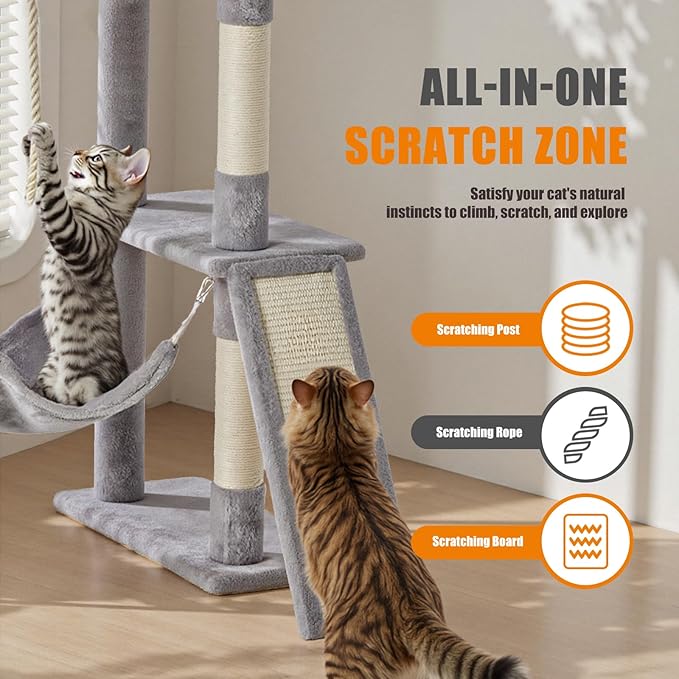 Large Cat Tree 63 Inch, Sisal Scratching Posts Board and Hammock, Pet Play House - Image 4