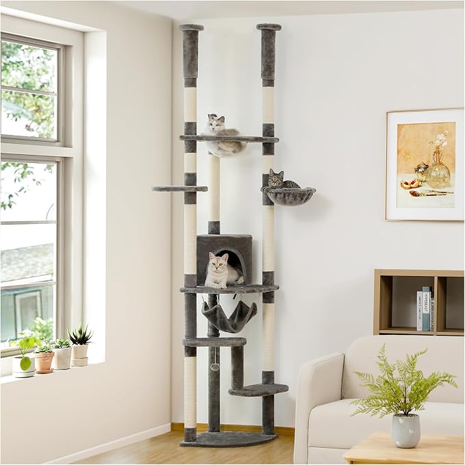 PETEPELA Floor to Ceiling Cat Tree, 92.9''-101.6''Height Adjustable Cat Tower by PETEPELA