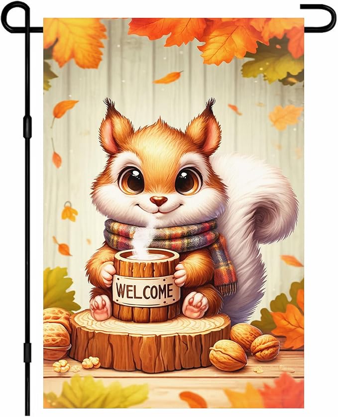 Fall Everyday Garden Flag 12x18 Inch Cute Red Squirrel by BlissYard