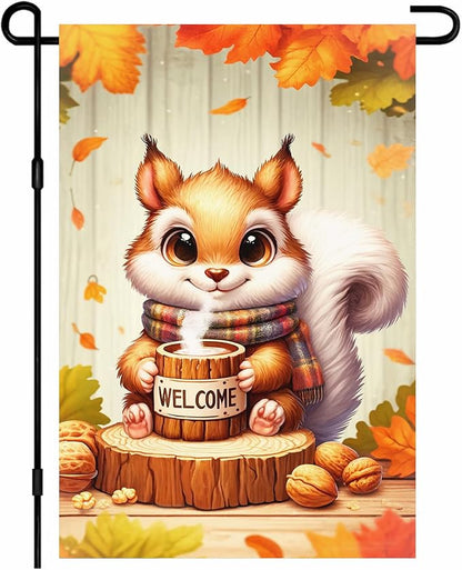Fall Everyday Garden Flag 12x18 Inch Cute Red Squirrel by BlissYard