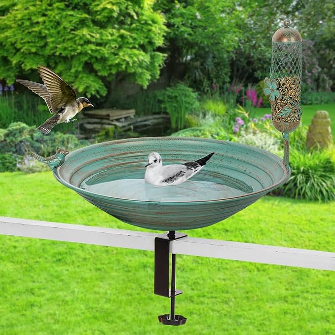 DREAMSOUL 13 Inches Deck Bird Bath, Metal Bird Bath Bowl Unheated - Image 7