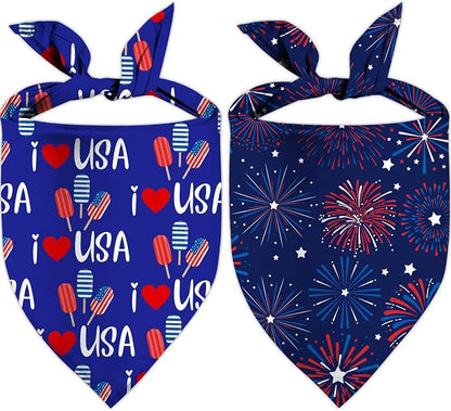 4th of July Dog Bandanas, Patriotic Holiday Party Pet Decorations 2 Pack by Unknown