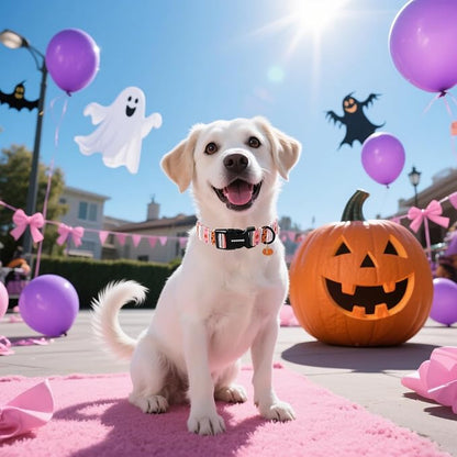 DOGWONG Fall Dog Collar- Pink Halloween Dog Collars Adjustable Classic - Image 5