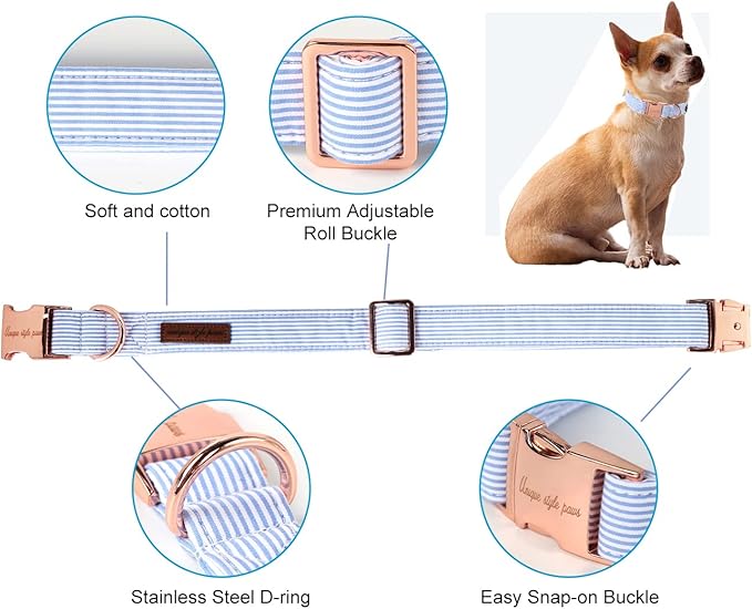 Unique style paws Dog Collar Metal Buckle Blue Stripe Collar Gift Durable Cute - Image 2