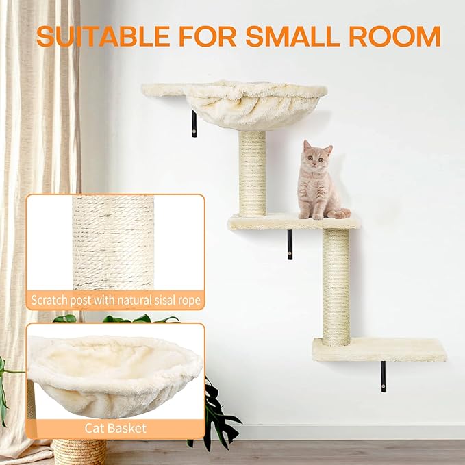 Cat Wall Shelves, Space-Saving Wall-Mounted Cat Climber Set - Image 3
