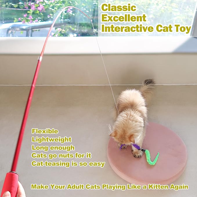 Cat Toys for Indoor Cats, Interactive Cat Toy 2PCS Retractable Wand Toy and - Image 2