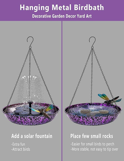 Hanging Bird Bath for Outdoor 11 Inch Colorful Purple&Blue Metal Bird Feeder - Image 6