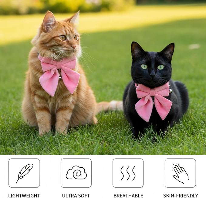 2 Pcs Pink Cat Collar with Bow Bells Breakaway Cat Bowtie Collar with Bell - Image 6