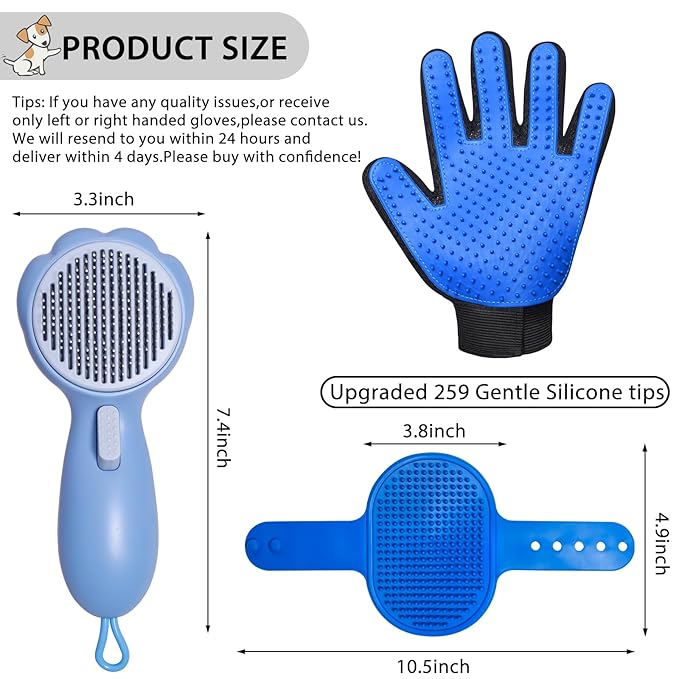 GJEASE Cat Grooming Glove Brush, Self-Cleaning Slicker Pet Brush - Image 2