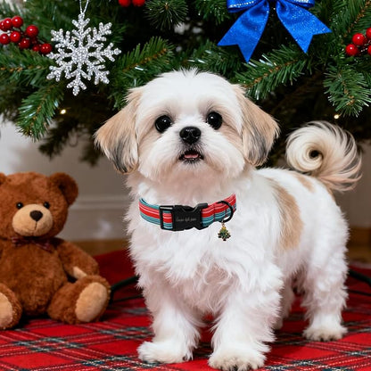 Christmas Dog Collar, Unique Style Paws Red Green Strips Dog Collar - Image 4