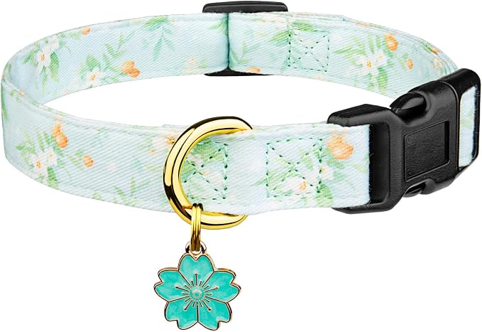 Cotton Handmade Dog Collar Cute and Distinctive Patterns Light Green Flower by Fyeqyaou