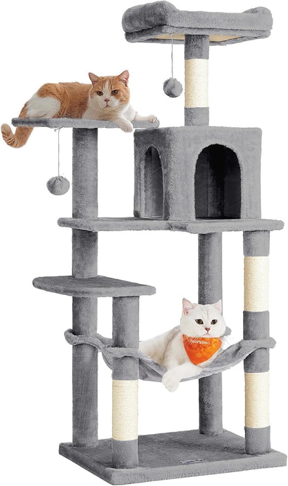 Feandrea Cat Tree, 55.1-Inch Cat Tower, Plush Multi-Level Condo by FeandreabySONGMICSHOME