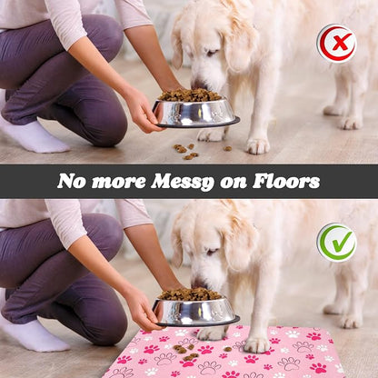 Dog Food Mat, Absorbent Water Bowl Mats Cat Pet Feeding Placemats Pink 12 * 20 - Image 5
