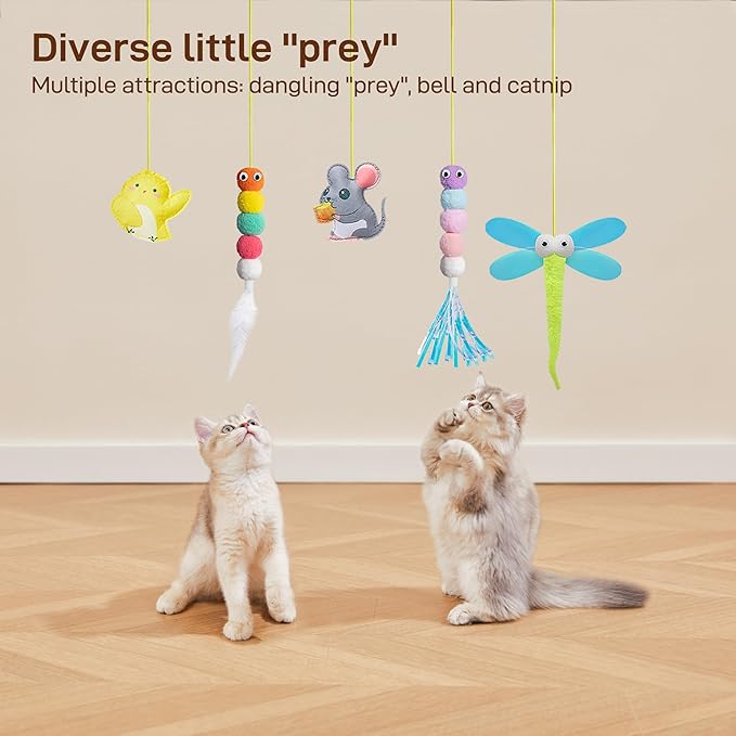 Potaroma Interactive Cat Feather Toys 5 Pcs, Cat Teaser Retractable Hanging - Image 3