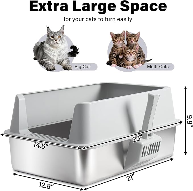 Stainless Steel Litter Box, XL Metal Litter Box - Image 2