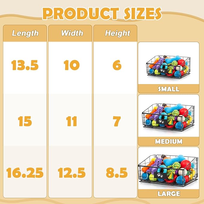 Mimorou 3 Pack Metal Dog Toy Baskets Multi-sized Foldable Dog Toy Bins Box - Image 2