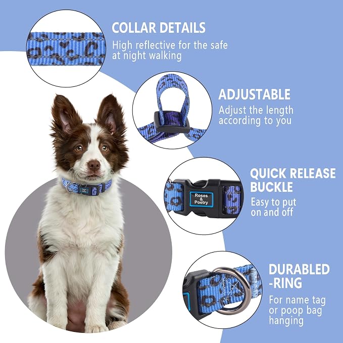 Roses&Poetry Dog Collars for Medium Dogs, Leopard Print Puppy Collar Adjustable - Image 2