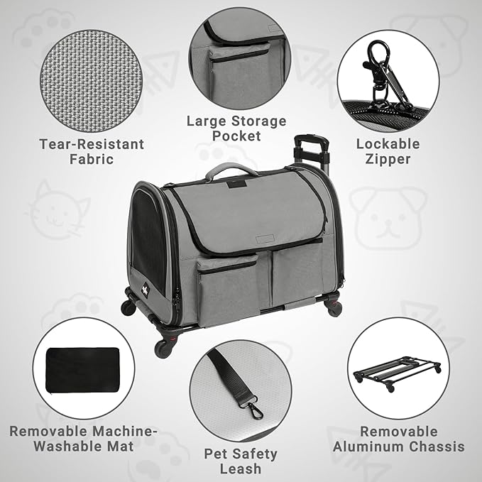 Large Pet Carrier with Wheels, Foldable Rolling Dog Carrier with Big Pocket - Image 3