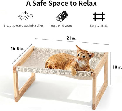 FUKUMARU Dog Bed, Large Breathable Elevated Cat Hammock, Wooden Cat Beds - Image 3