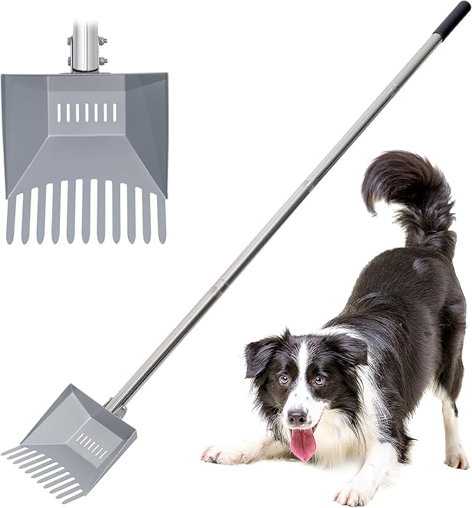 Heavy Duty Pooper Scooper 66in Tempered Spring Steel Scoop Long Stainless Steel by CKLT