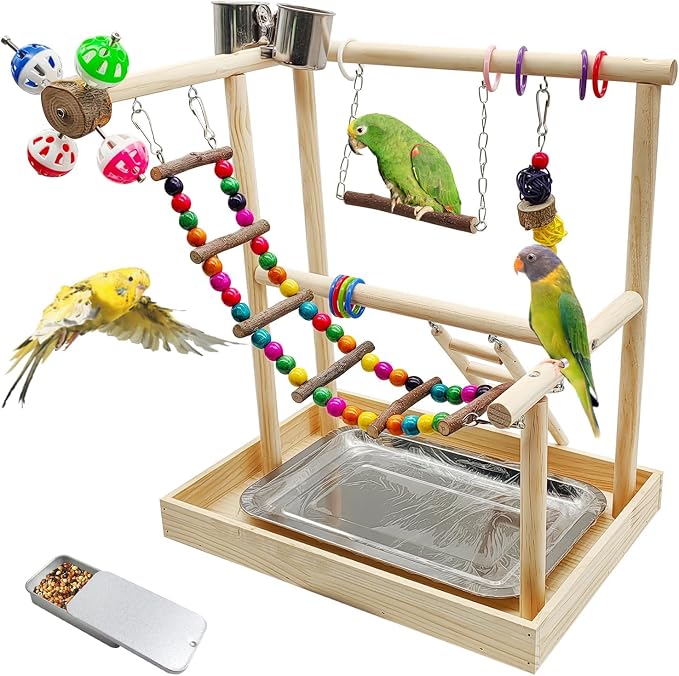 PINVNBY Bird Playground Parrot Playstand Play Gym Cockatiel Wood Bird Toys by PINVNBY
