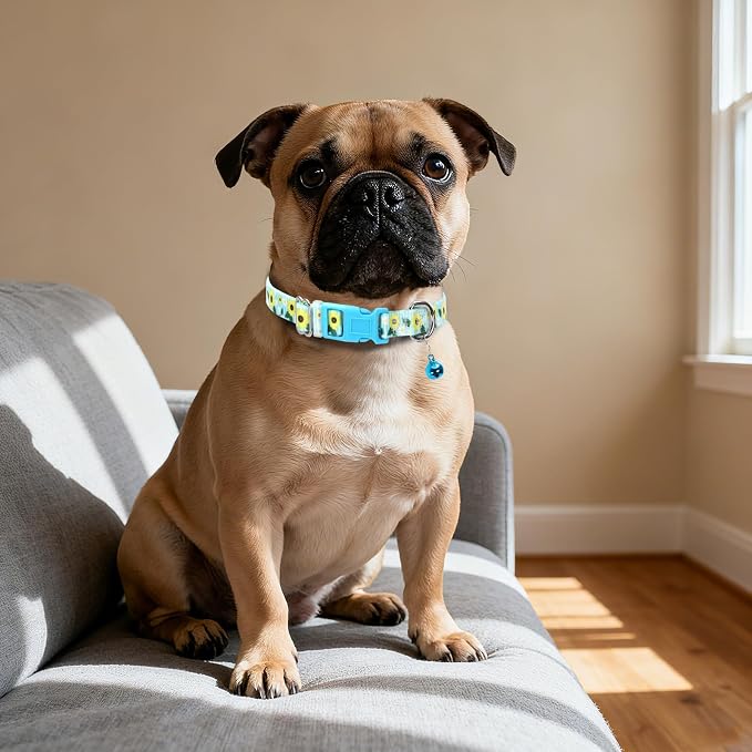 Small Dog Collar with Bell for Small Dogs, Adjustable Sunflower Print Collar - Image 5