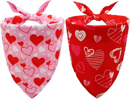 Valentine's Day Dog Bandanas Set 2PCS-Large, Heart Bandanas by CozyHaus