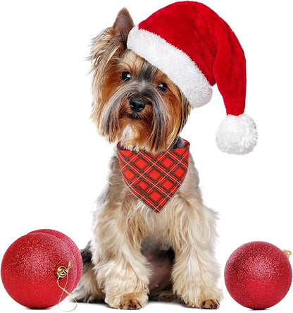 Christmas Dog Bandana, Christmas Red Plaid Man Triangle Bid Scarf - Image 2