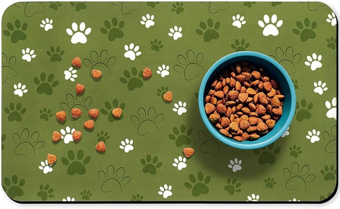 Dog Food Mat, Absorbent Water Bowl Mats Cat Pet Feeding Placemats Dark Green 16 by Zoeeya