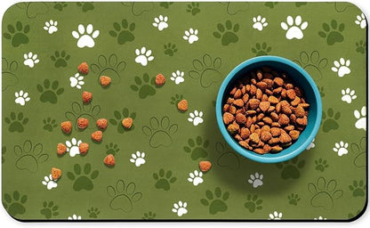 Dog Food Mat, Absorbent Water Bowl Mats Cat Pet Feeding Placemats Dark Green 16 by Zoeeya