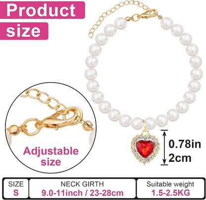2pcs Pearl Collar for Cat Puppy, Small Cute Heart Shape Rhinestone Pet Necklace - Image 2