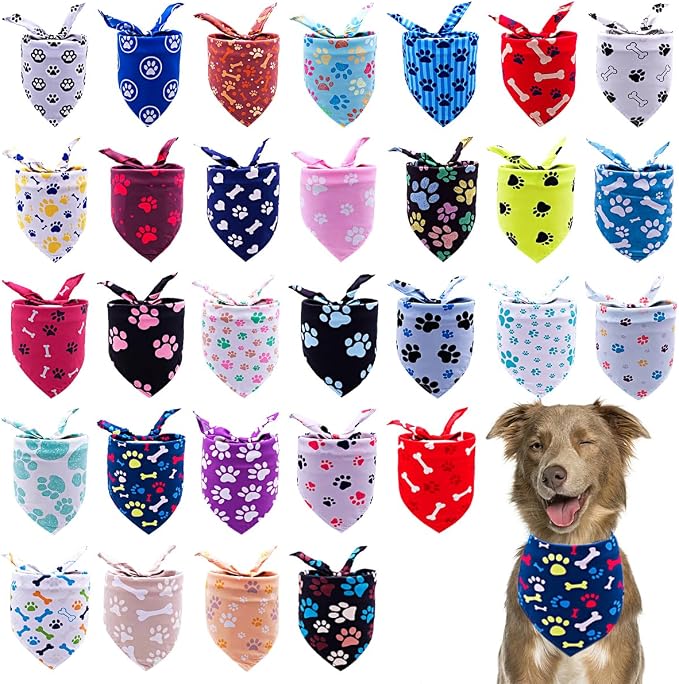 30 Pack Paw Print Bandanas Bulk by Bestwishforyou