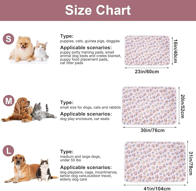 Dono 1 Pack 3 Dog Blankets for Small Dogs, Soft Fluffy Paw Print Pattern Fleece - Image 3