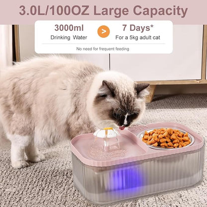 Marchul Cat Water Fountain and Stainless Steel Food Bowl, 100oz/3L Super Quiet - Image 2