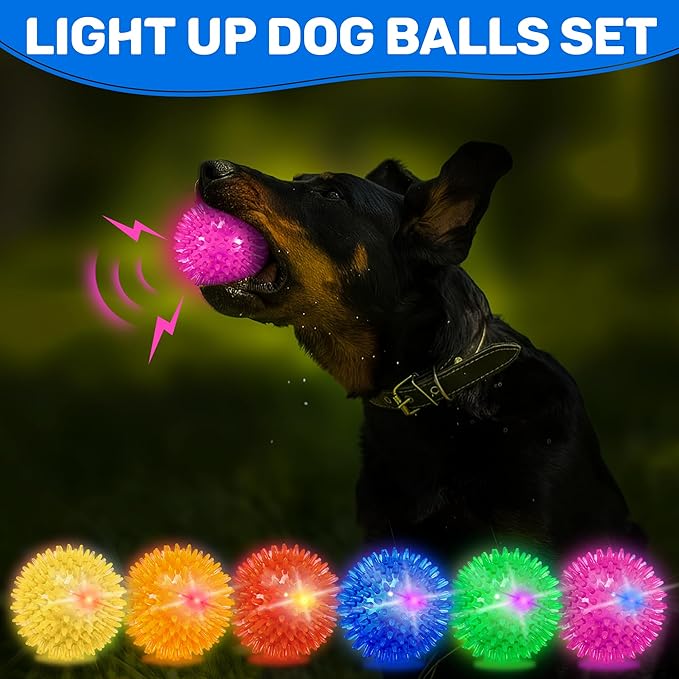 6 Pack 2.5" Light Up Squeaky Dog Balls, Spiky Dog Toy Balls - Image 3