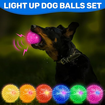 6 Pack 2.5" Light Up Squeaky Dog Balls, Spiky Dog Toy Balls - Image 3