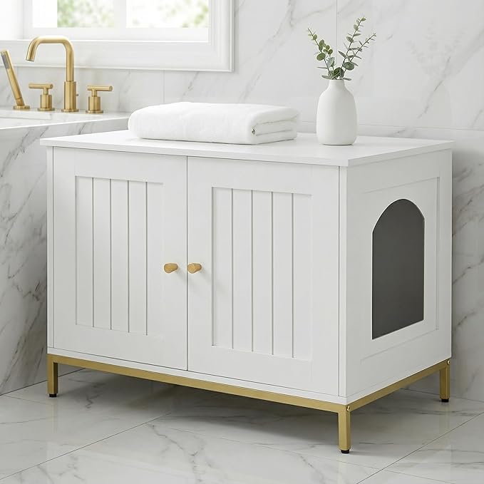 Homhedy Cat Litter Box Enclosure, Cat Washroom Furniture - Image 9