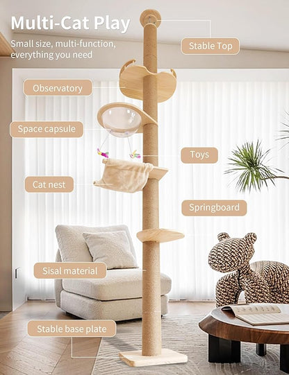 Floor-to-Ceiling Cat Tree with Natural Sisal Rope Scratching Post - Image 4