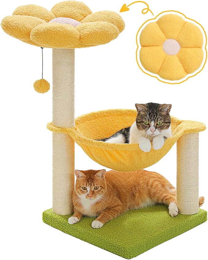 28" Flower Cat Tree Cute with Flower Top Perch, Large Hammock by MUTTROS