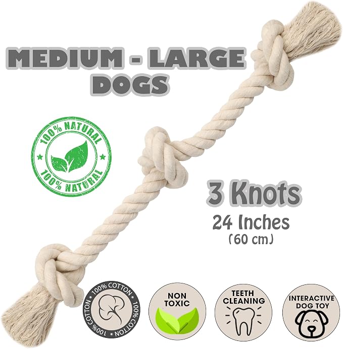 Barida Natural White Cotton Tough Dog Rope Toy - Image 2