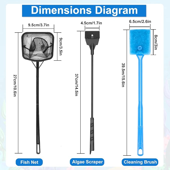 Fish Tank Cleaner, Aquarium Cleaning Tools Set of 3 Pieces, Include Algae - Image 2