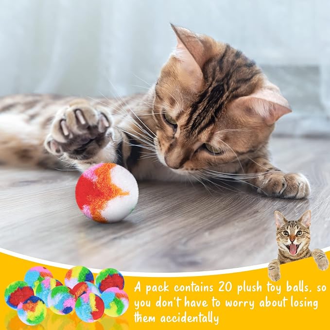 Deekin 20 Pcs Cat Pom Pom Balls Toy Kitty Yarn Puffs Assorted Color Small Plush - Image 3