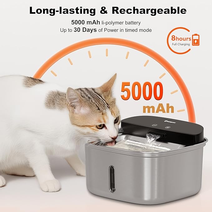 Wireless Cat Water Fountain Stainless Steel, 128oz/3.78L Cordless Automatic - Image 4